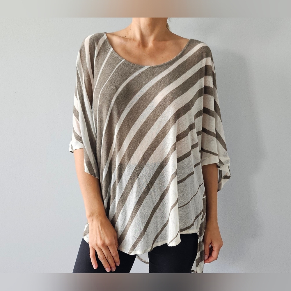 Stelios Koudounaris Sweater Top Light Weight Striped High Low Sz L? Greece